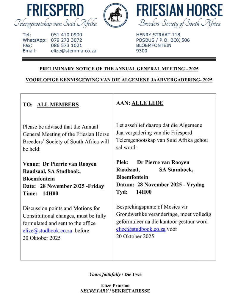 Kennisgewing van die AGM